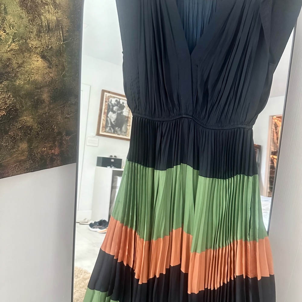 Ulla Johnson Maysha Striped Pleated Handkerchief Dress Midnight Navy - Size 6